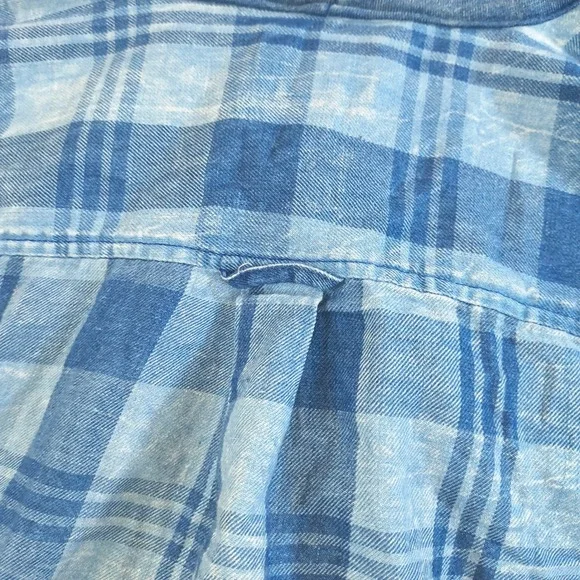 American Eagle Hooded Plaid Flannel Shirt SP Blue Button Up Hoodie Top - Picture 16 of 16